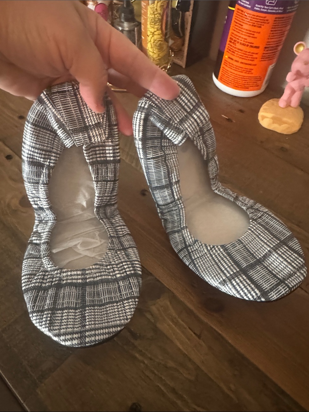 Plaid Fold-Over Ballet Flats - Black & White